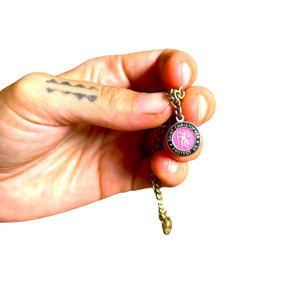 Pink St Christopher Charm with chain - Picture 5 of 8